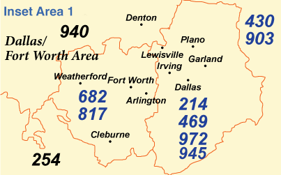 North Texas Area Codes Map