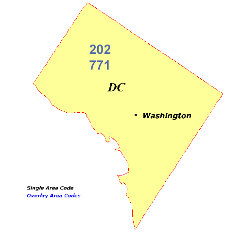 District Of Columbia Area Code Map with Cities