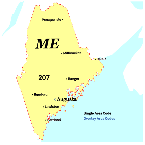 Maine Area Code Map with Cities